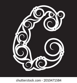 alphabet letters with traditional Javanese ornament motifs in black and white