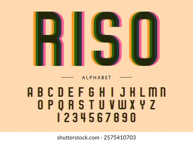 Alphabet letters in trendy risograph aesthetics, riso print effect