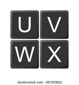 alphabet, letters U, V, W, X 