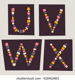Alphabet. Letters U, V, W, X