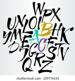 Alphabet letters: uppercase. Expressive writing. Vector alphabet. Hand drawn letters. Letters of the alphabet written with a Chinese paint brush