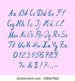 Alphabet letters: Uppercase and lowercase. Vector ABC, signs and numbers, Expressive writing with a ink and paint brush; Hand drawn letters