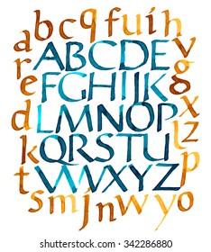 Alphabet letters: uppercase and lowercase. Vector alphabet. Hand drawn letters. Letters of the alphabet written with watercolor