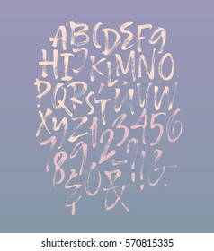 Alphabet letters: uppercase, numbers. Vector alphabet. Hand drawn letters. Letters of the alphabet written with a soft dry watercolor paint brush