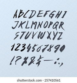 Alphabet letters: uppercase. Vector ABC, Expressive writing with a ink and paint brush; Hand drawn letters and numbers