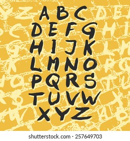 Alphabet letters: uppercase. Vector ABC, hand drawn expressive writing with a ink and paint brush