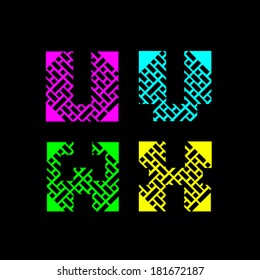 Alphabet letters U,V,W,X vector illustration