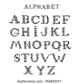 Alphabet letters. Vector alphabet. Hand drawn letters. Retro calligraphic.