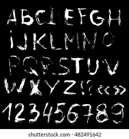 Alphabet letters. Vector handdrawn font. Letters of the alphabet written with dry paint brush. Handwritten typographic font.