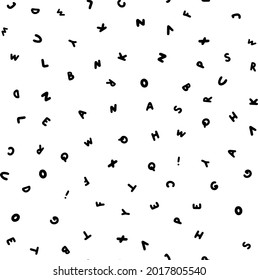 Alphabet letters vector seamless pattern. Cute Handdrawn random  order signs. Monochrome black and white background for fabric textile, wrapping