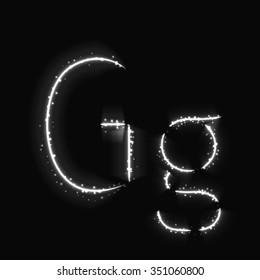 Alphabet letters of white lights on dark background
