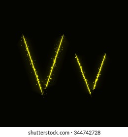 Alphabet letters of yellow lights on dark background