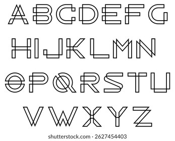 Alphabet letters from A to Z Outlined Isolated on White Background, Vector Illustration	
