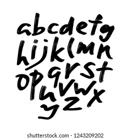 Alphabet letters.Black handwritten font drawn with liquid ink and brush. Calligraphic script vector