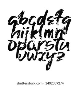 Alphabet letters.Black handwritten font drawn with liquid ink and brush. Calligraphic script vector