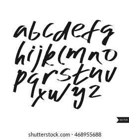 Alphabet letters.Black handwritten font drawn with liquid ink and brush.Calligraphic script