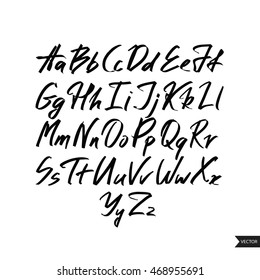 Alphabet letters.Black handwritten font drawn with liquid ink and brush.Calligraphic script