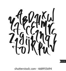 Alphabet letters.Black handwritten font drawn with liquid ink and brush.Calligraphic script