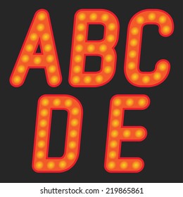 Alphabet of light on a black background. Vector illustration.