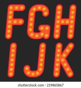 Alphabet of light on a black background. Vector illustration.