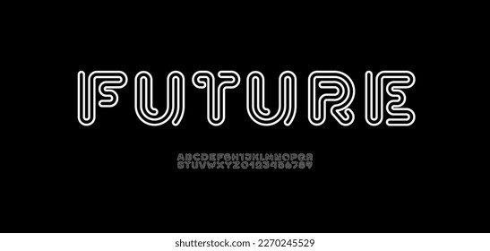 Alphabet with lines, techno font, futuristic letters and numbers, vector illustration 10EPS