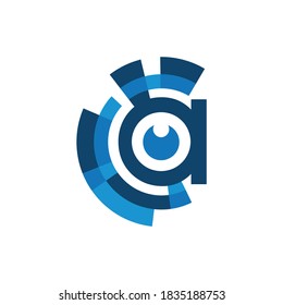 Alphabet logo and blue eyes digital technology