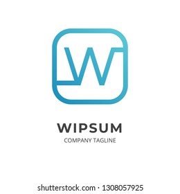 Alphabet logo concept. Letter W logo template. Minimal line style with soft blue color.  Can be use as icon and symbol for application, business, company, corporate, creative,  agency, and e-commerce.