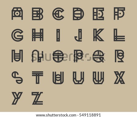 Alphabet for logo design templates. Typeface for decorative, app icon, corporate identity, labels, posters.