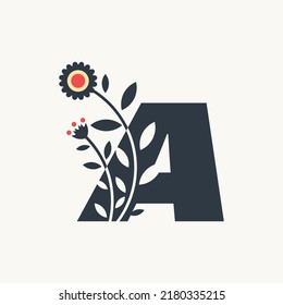 Alphabet A logo design vector template illustration with flowers