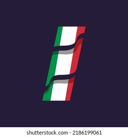 Alphabet I Logo Design Vektorgrafik mit Flagge von Italien