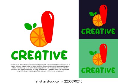 alphabet I logo and fresh citrus fruit in modern style.