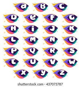Alphabet logo in peacock feather icon. Multicolor vector alphabet letters for app icon, corporate identity, card, labels or posters.