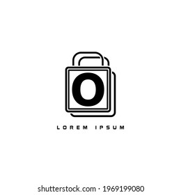 alphabet logo template black and white combined with shopping bag icon for branding identity initial letter O