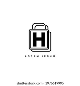 alphabet logo template black and white combined with shopping bag icon for branding identity initial letter H