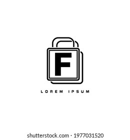 alphabet logo template black and white combined with shopping bag icon for branding identity initial letter F