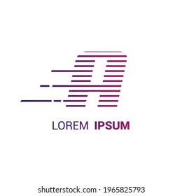 alphabet logo template with fast stripes lines purple gradient and hidden mesage for branding identity initial letter A
