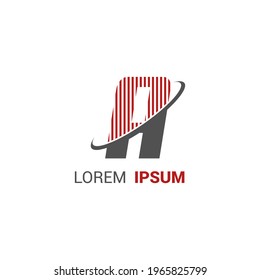 alphabet logo template with red stripes lines and swoosh orbit ring for branding identity initial letter A