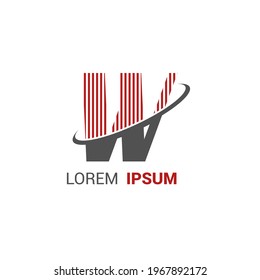 alphabet logo template with red stripes lines and swoosh orbit ring for branding identity initial letter W