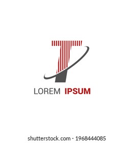 alphabet logo template with red stripes lines and swoosh orbit ring for branding identity initial letter T