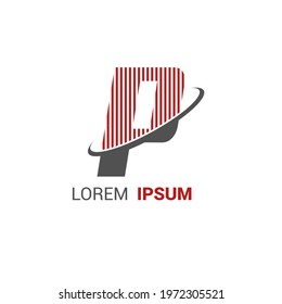 alphabet logo template with red stripes lines and swoosh orbit ring for branding identity initial letter P