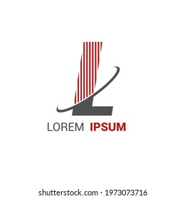 alphabet logo template with red stripes lines and swoosh orbit ring for branding identity initial letter L