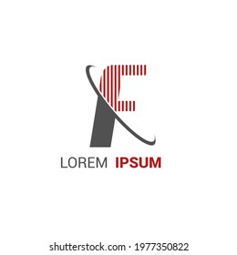 alphabet logo template with red stripes lines and swoosh orbit ring for branding identity initial letter F