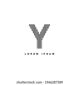 alphabet logo template with stripes lines black and white for branding identity initial letter Y