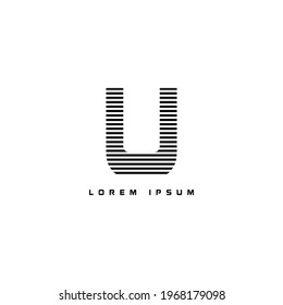 alphabet logo template with stripes lines black and white for branding identity initial letter U