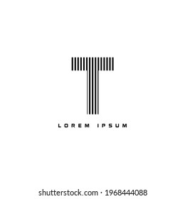 alphabet logo template with stripes lines black and white for branding identity initial letter T