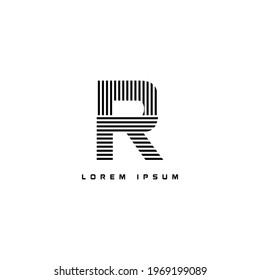 alphabet logo template with stripes lines black and white for branding identity initial letter R