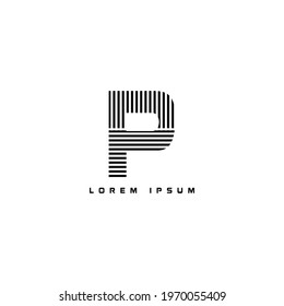 alphabet logo template with stripes lines black and white for branding identity initial letter P