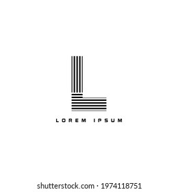 alphabet logo template with stripes lines black and white for branding identity initial letter L