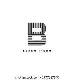 alphabet logo template with stripes lines black and white for branding identity initial letter B