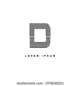 alphabet logo template with stripes lines black and white for branding identity initial letter D